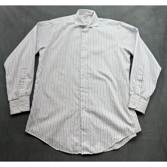 Brooks Brothers 1818 Blue White Striped Shirt Mens 15.5 34 Button Up Woven Italy - Picture 1 of 7